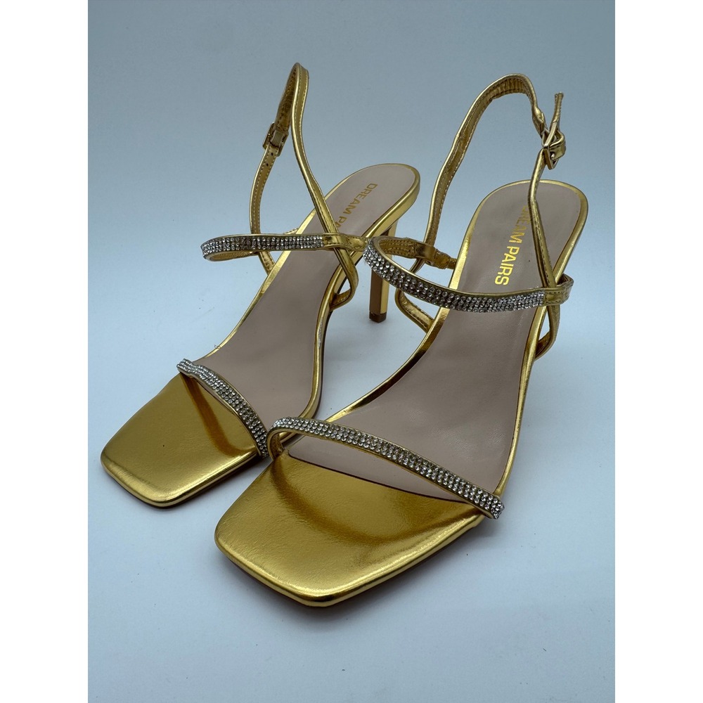 Womens Dream Pairs Gold Rhinestone Strappy Heels Size 10